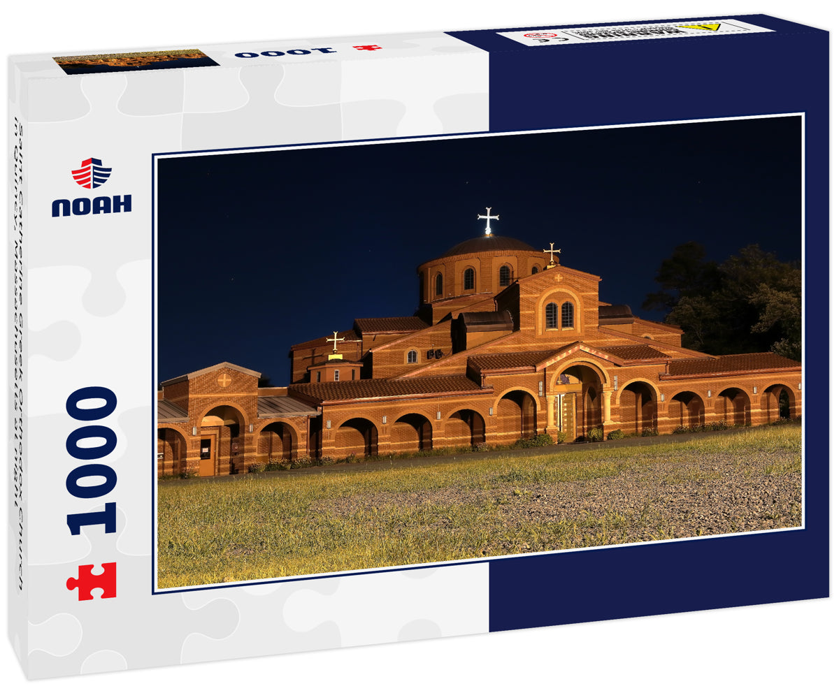 Saint Catherine Greek Orthodox Church in Quincy, Massachusetts at night