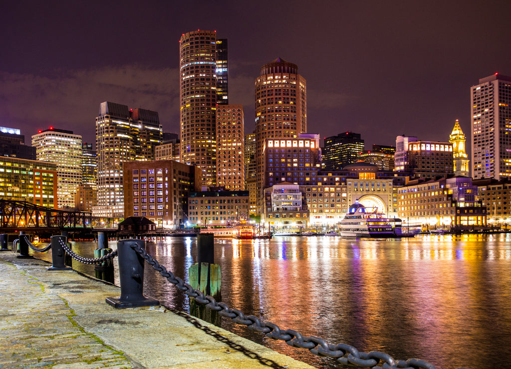 Boston Massachusetts skyline at night