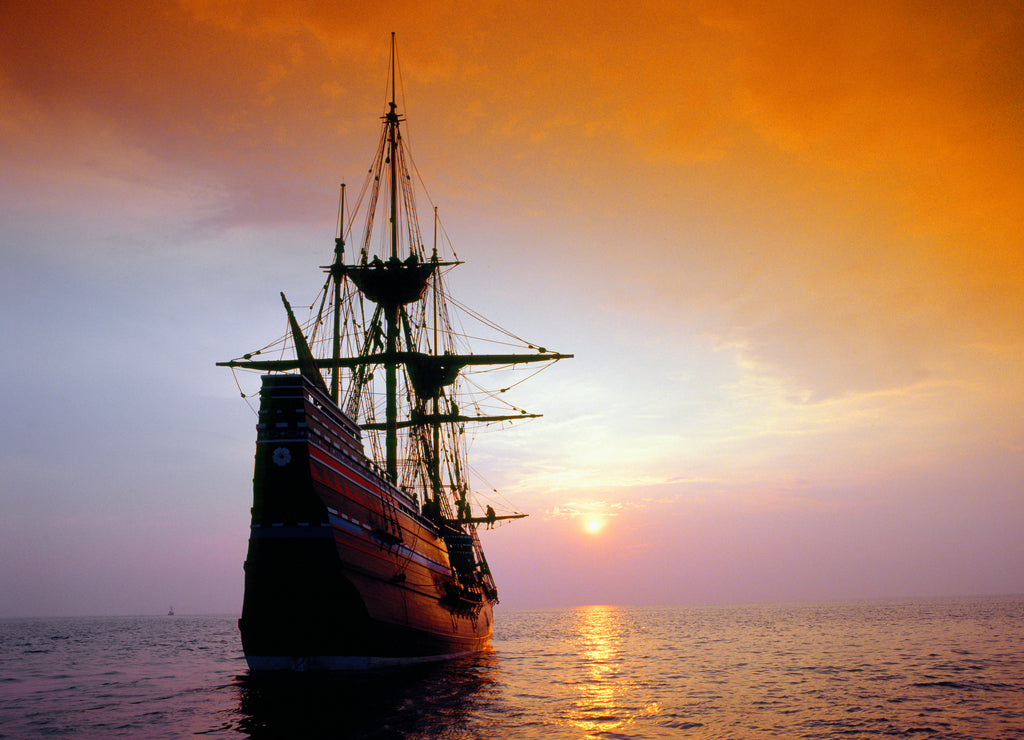 Mayflower II replica at sunset, Massachusetts