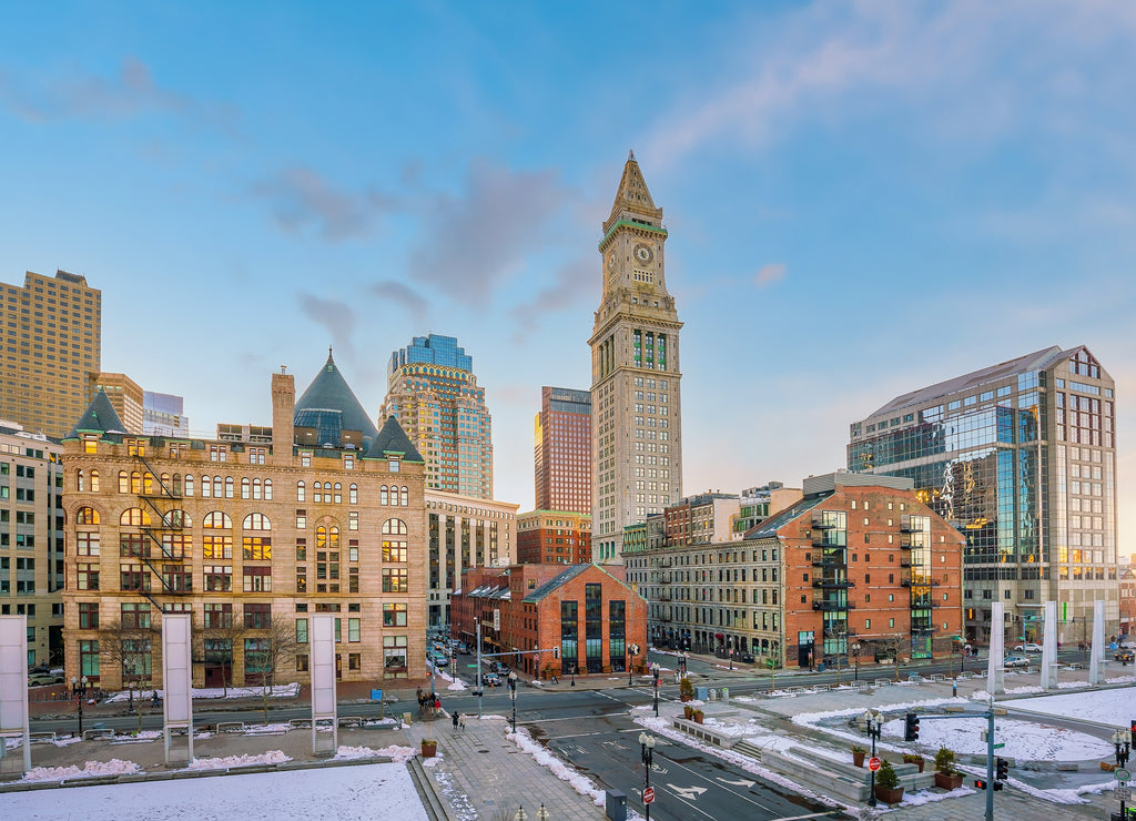 Downtown cityscape of old Market in the historic area of Boston Massachusetts