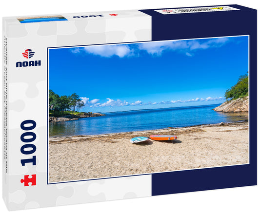 Orange and blue paddle board in the Atlantic Ocean bay Massachusetts