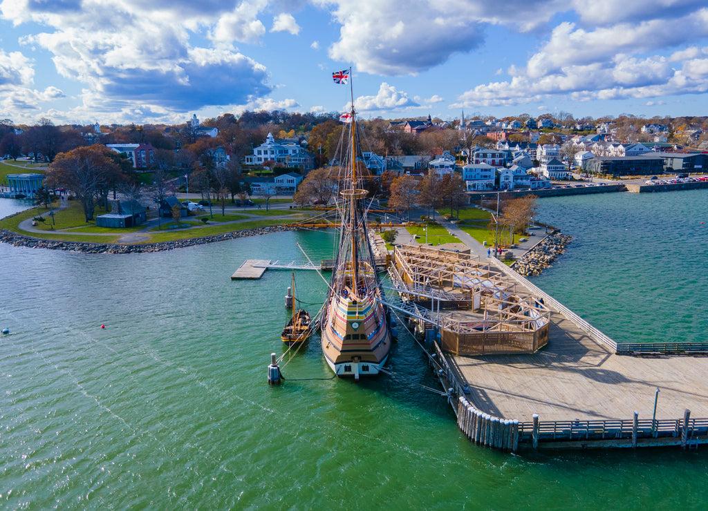 Mayflower docked at town of Plymouth, Massachusetts