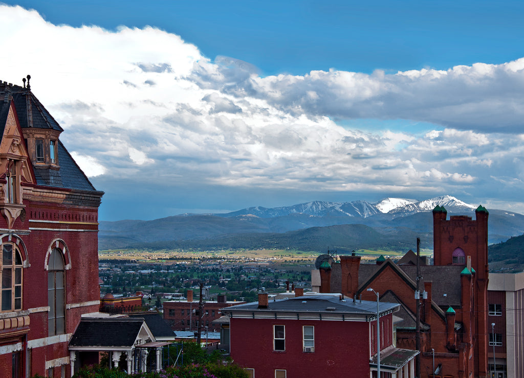 Historic red brick buildings in Butte Montana