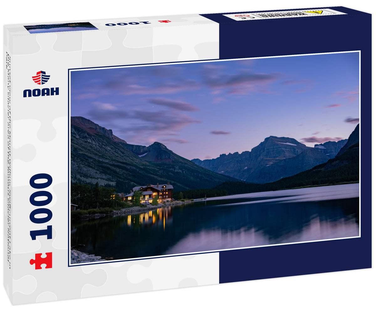 Sunset view of the Mount Wilbur, Swiftcurrent Lake in the Many Glacier area of the famous Glacier National Park