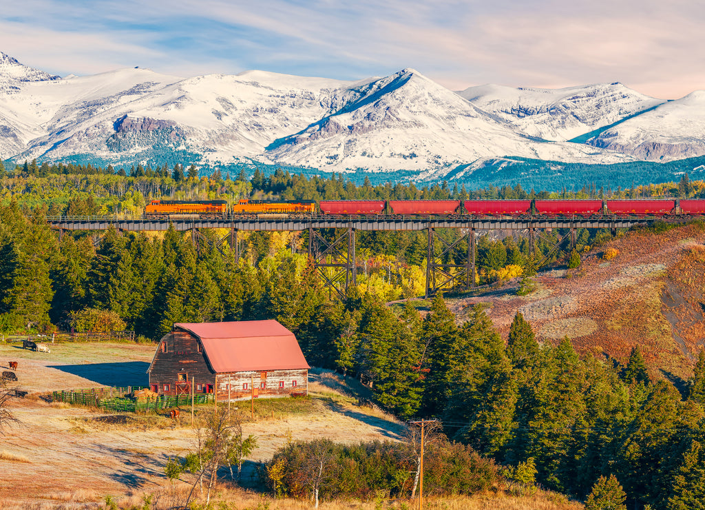 Two Medicine River Bridge in East Glacier Park Village.Glacier county.Montana.USA