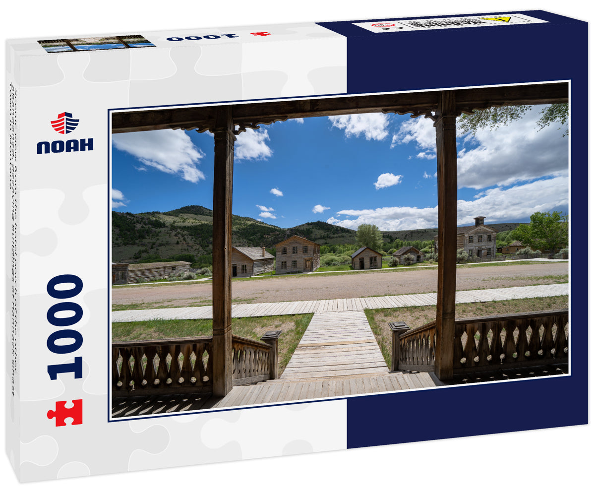 Scenic view from the hotel porch of the other abandoned, decaying buildings of Bannack Ghost Town in Montana