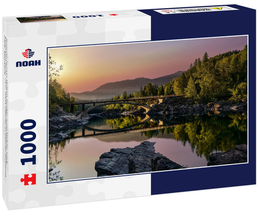 Sunrise across Belton Bridge over Middle Fork Flathead River near West Glacier in Glacier National Park, Montana