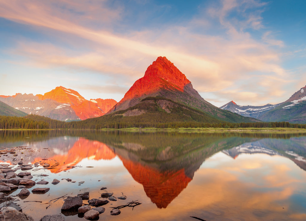 Sunset over Swiftcurrent Lake and Mount Grinnell, Montana's Glacier National Park