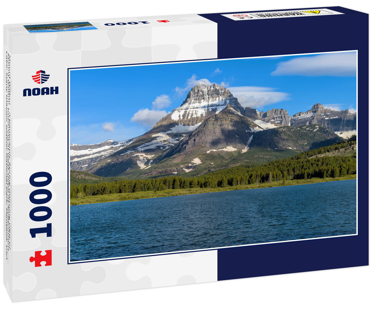 Mount Wilbur - A panoramic Spring morning view of Mount Wilbur, towering at west shore of Swiftcurrent Lake. Many Glacier, Glacier National Park, Montana, USA