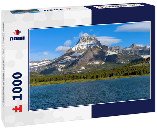 Mount Wilbur - A panoramic Spring morning view of Mount Wilbur, towering at west shore of Swiftcurrent Lake. Many Glacier, Glacier National Park, Montana, USA