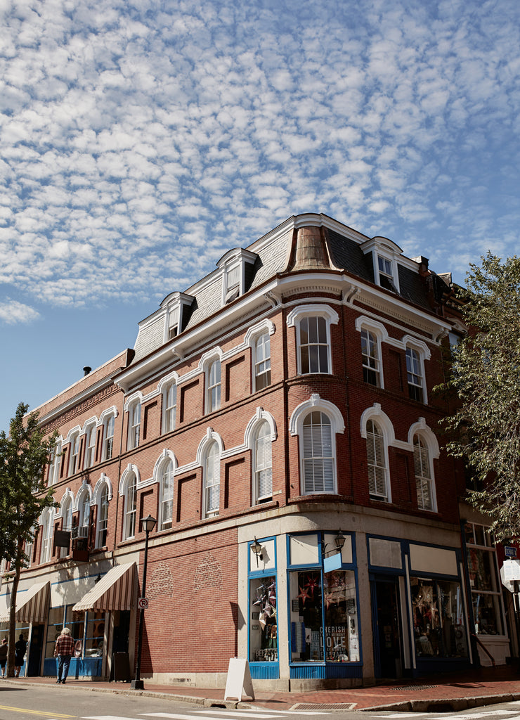 Commercial stores and restaurants in historic Old Port district of Portland, Maine. Maine, USA