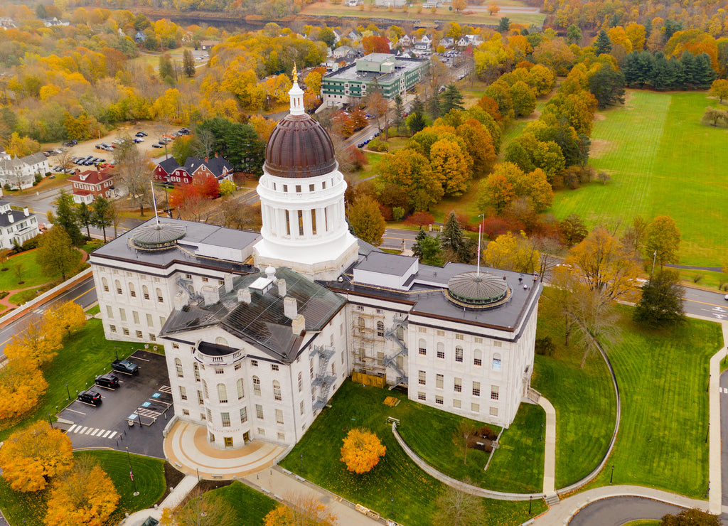 Capitol Building State House Augusta Maine Autumn Season Aerial