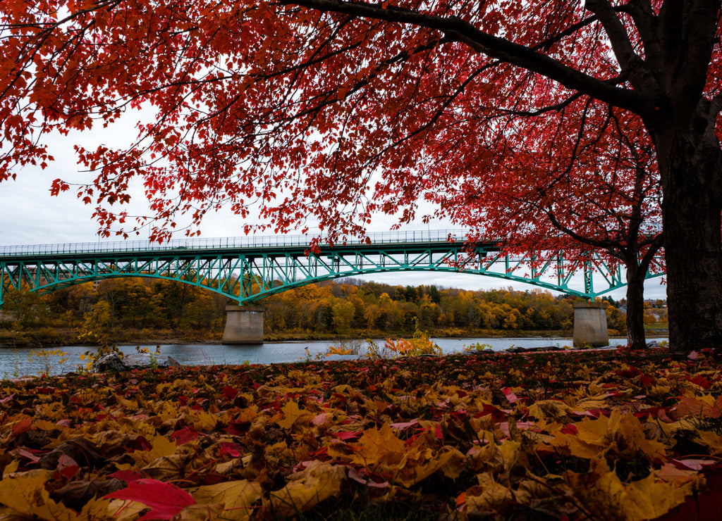 Memorial Bridge in Augusta, ME, seen from the Kennebec River Waterfront