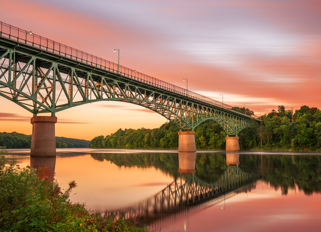 Augusta, Maine, USA view on the Kennebec River with Memorial Bridge