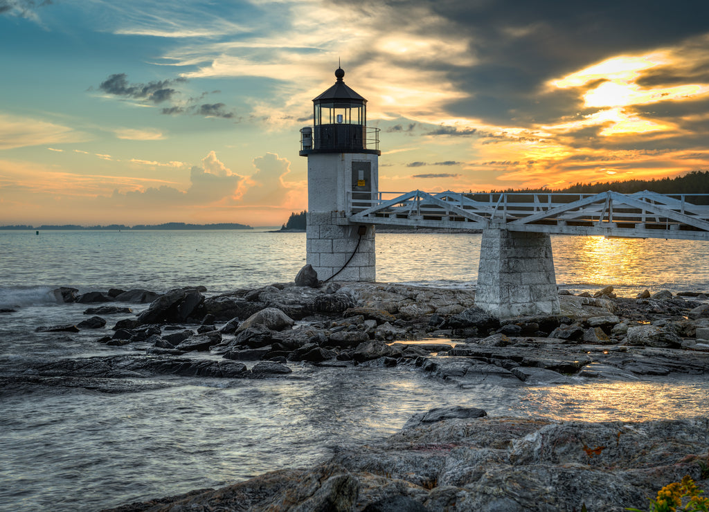 Marshall Point Lighthouse at Sunset, Port Clyde Harbor Maine