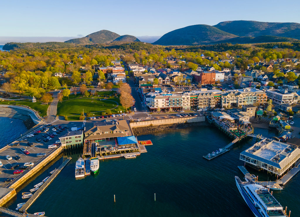 Bar Harbor aerial view, Mount Desert Island in Hancock County, Maine