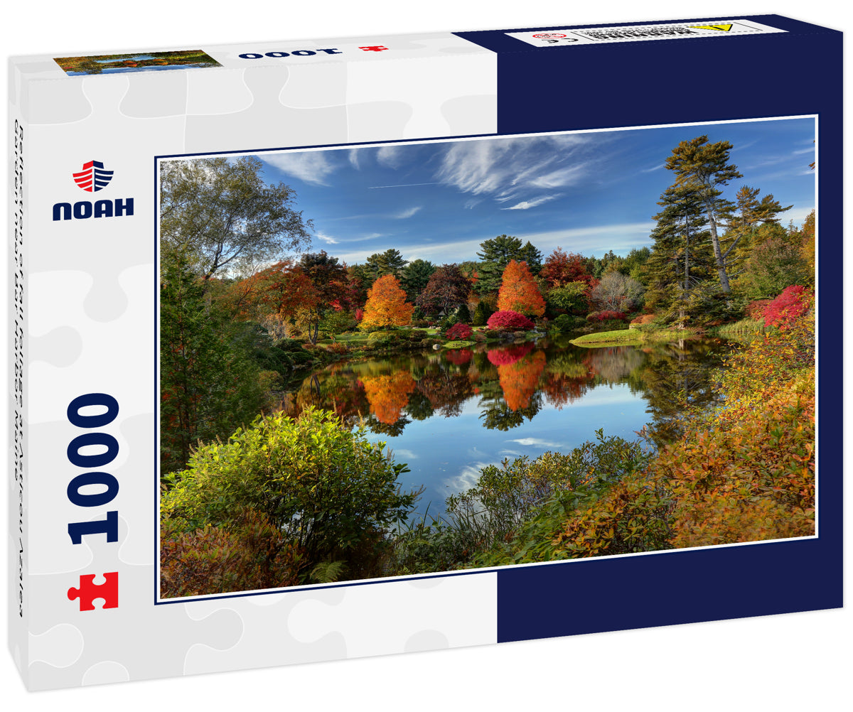 Reflection of fall foliage at Asticou Azalea Garden near Bar Harbor Maine