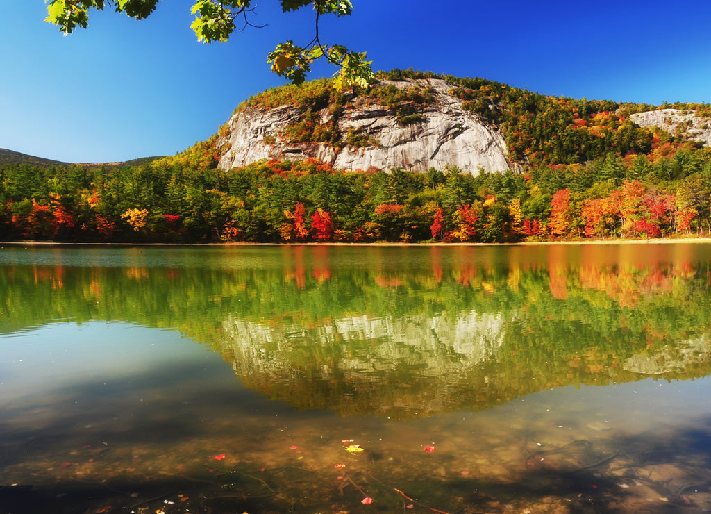 Sunny autumn day, lake among the hills, Acadia National Park, Maine