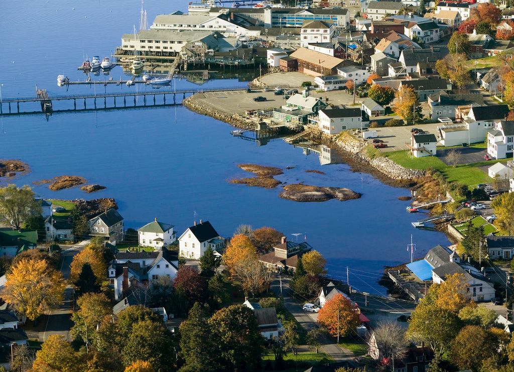 Aerial view of Boothbay Harbor on Maine coastline