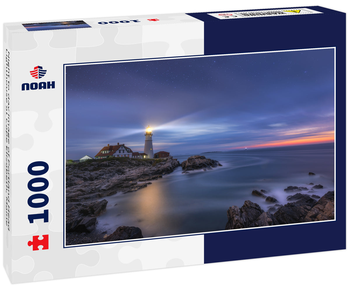 Night to day image of Portland Head Lighthouse at Cape Elizabeth, Maine