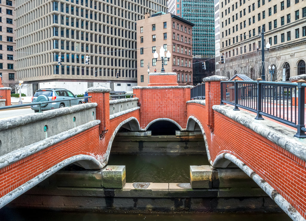 Providence, Rhode Island. Beautiful Venice-styled pedestrian bridge across Providence river
