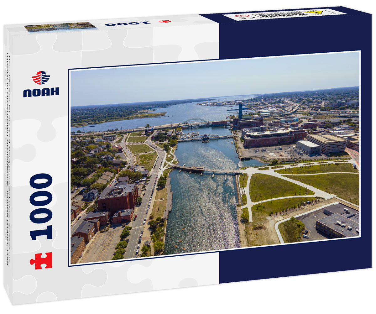 Providence River and Bridge aerial view near river mouth in downtown providence, Rhode Island, USA