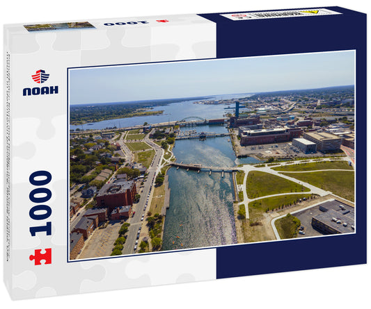 Providence River and Bridge aerial view near river mouth in downtown providence, Rhode Island, USA