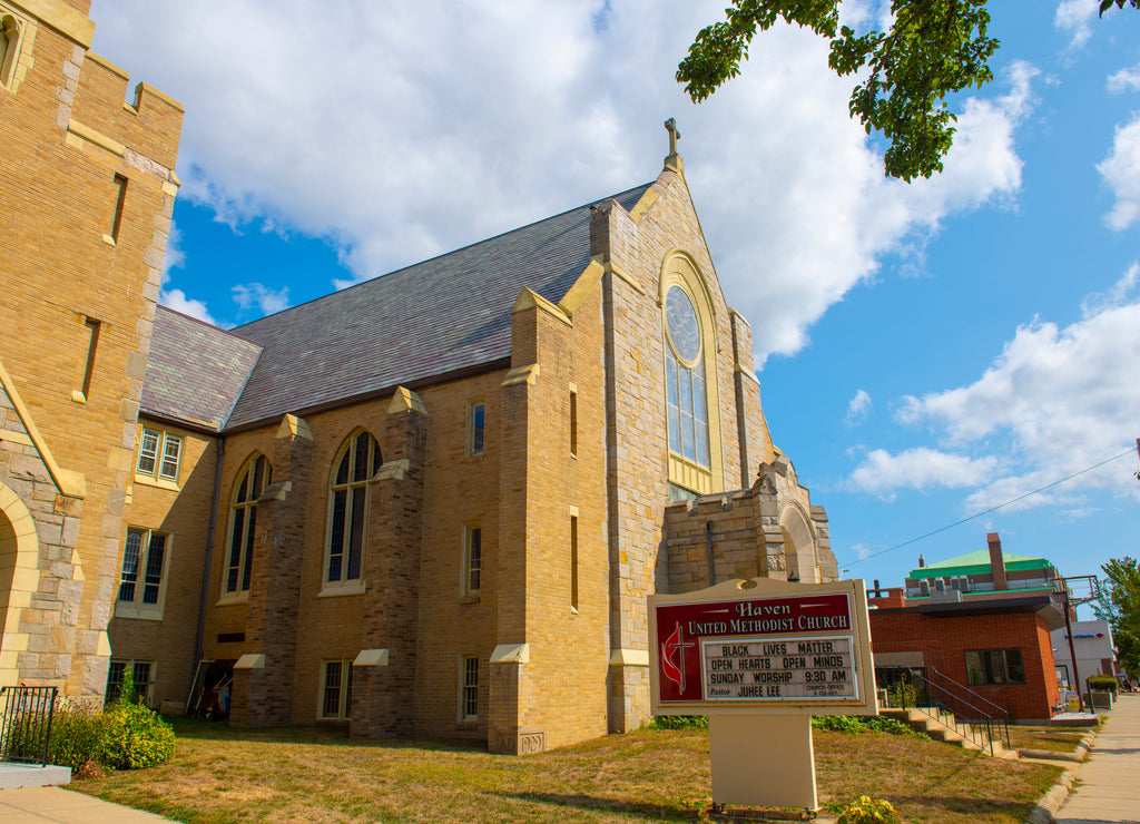 Haven United Methodist Church at 200 Taunton Avenue in downtown East Providence, Rhode Island, USA