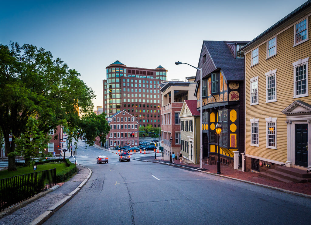 Buildings along Thomas Street, in Providence, Rhode Island