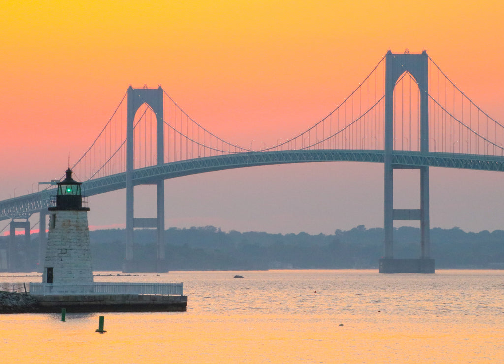 A sunset over the Newport Bridge in Newport, Rhode Island