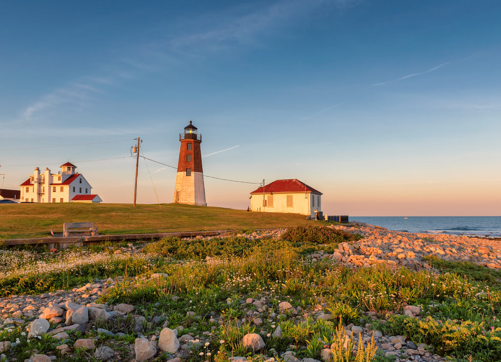 The Point Judith light near Narragansett, Rhode Island, at sunset