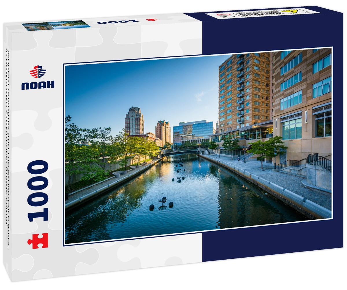 Modern buildings and the Providence River, in downtown Providence, Rhode Island