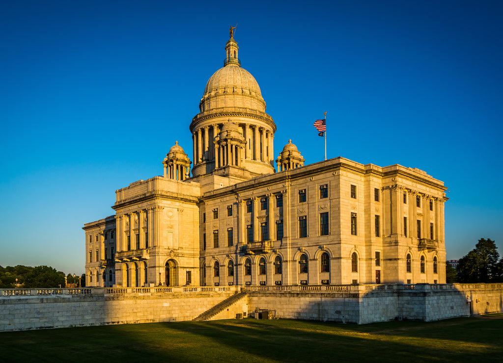 The exterior of the Rhode Island State House, in Providence, Rhode Island