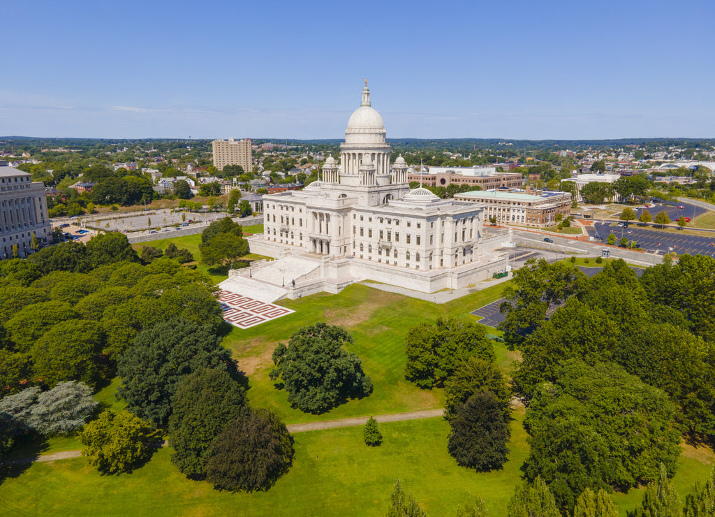 Rhode Island State House with Neoclassical style in downtown Providence, Rhode Island RI, USA. This building is the capitol of state of Rhode Island