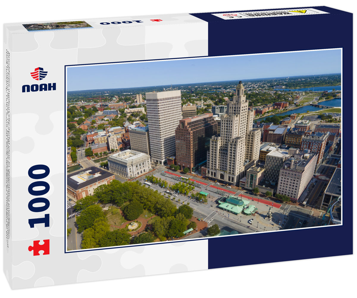 Providence modern city aerial view in downtown providence, Rhode Island RI, USA. The buildings including Industrial National Bank Building, One Financial Plaza, Residences Providence, etc.