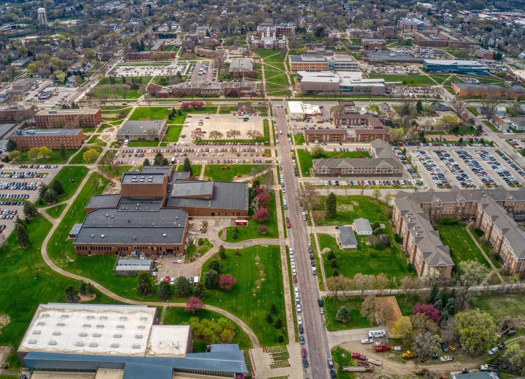 Aerial View of a State University in Vermillion, South Dakota