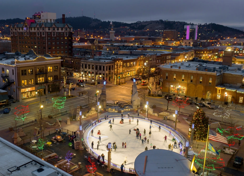 Aerial View of Christmas Lights in Rapid City, South Dakota at Dusk