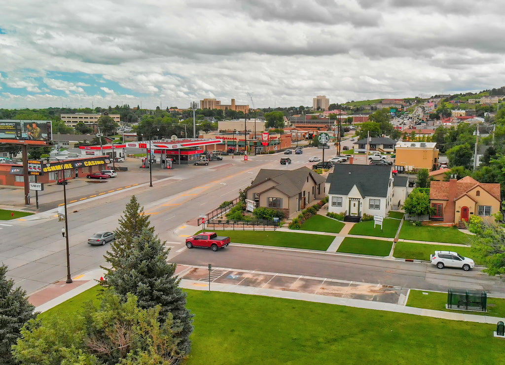 Arial view of Rapid City on a cloudy summer day, South Dakota