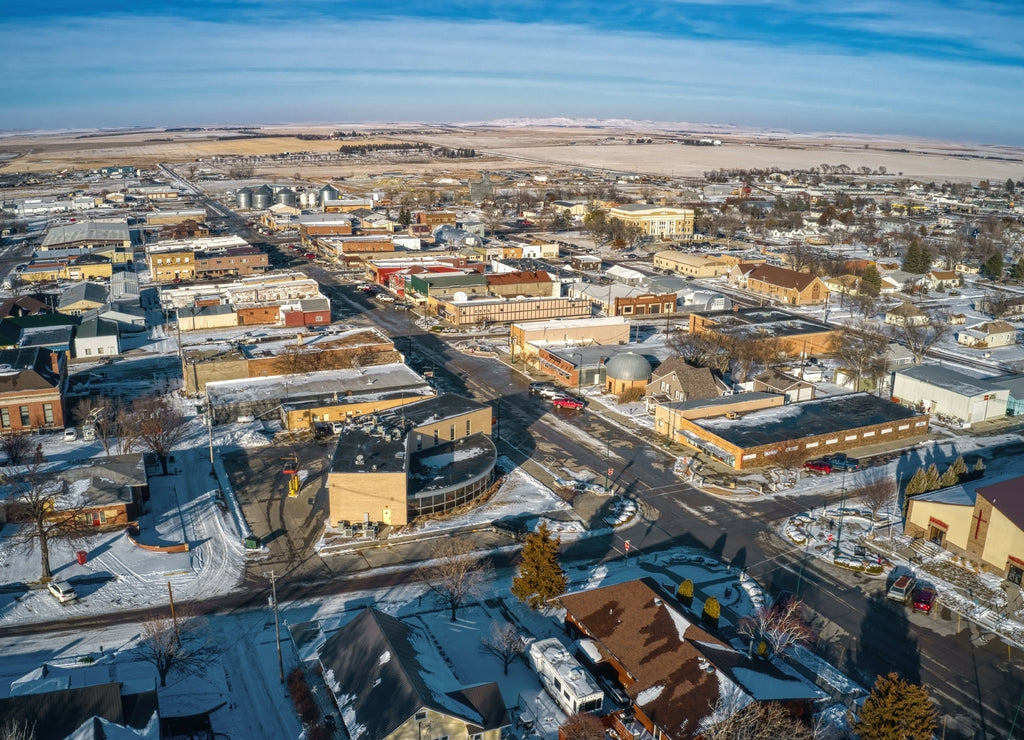 Aerial View of Winner, South Dakota in Winter