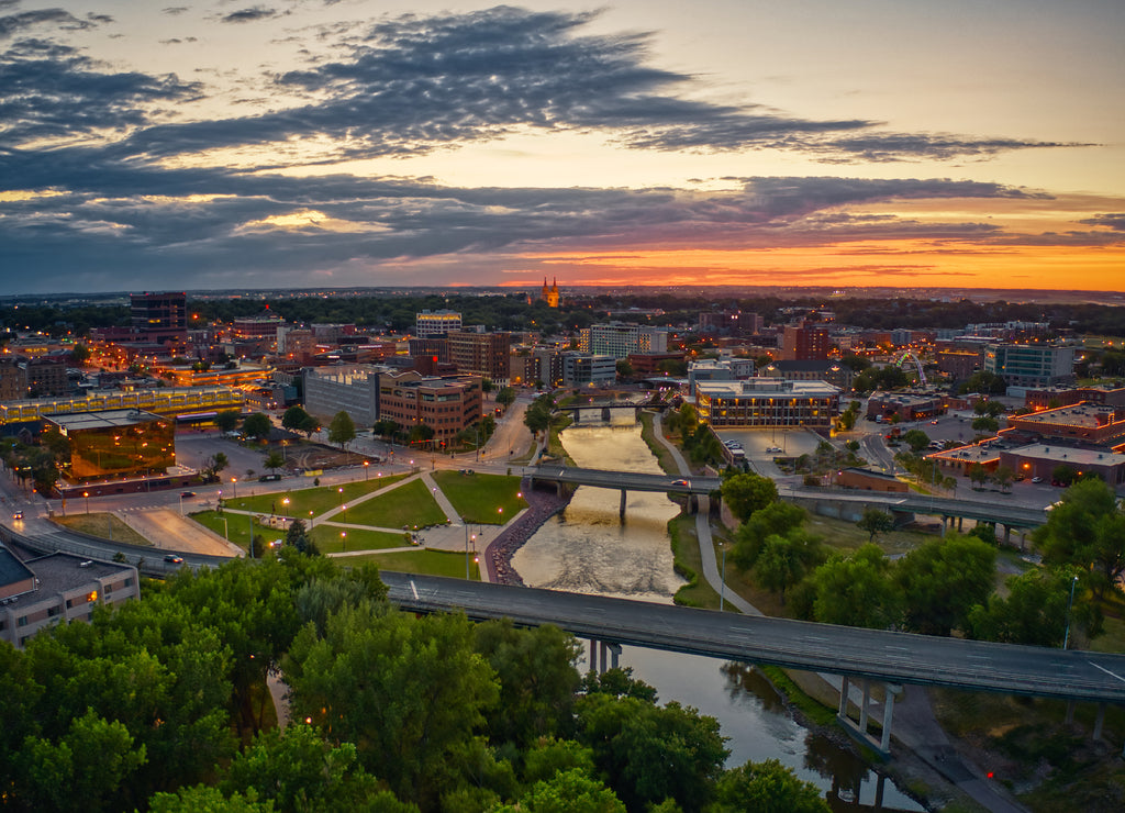 Aerial View of Sioux Falls, South Dakota at Sunset