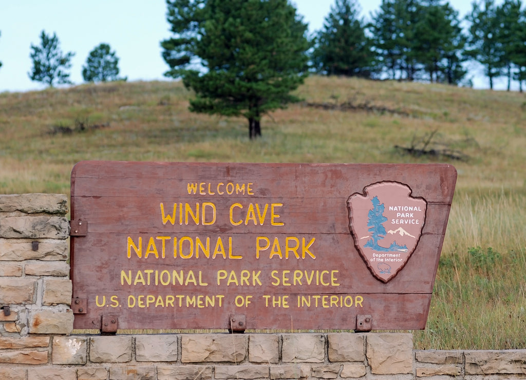 Sign at entrance to Wind Cave National Park in Black Hills South Dakota