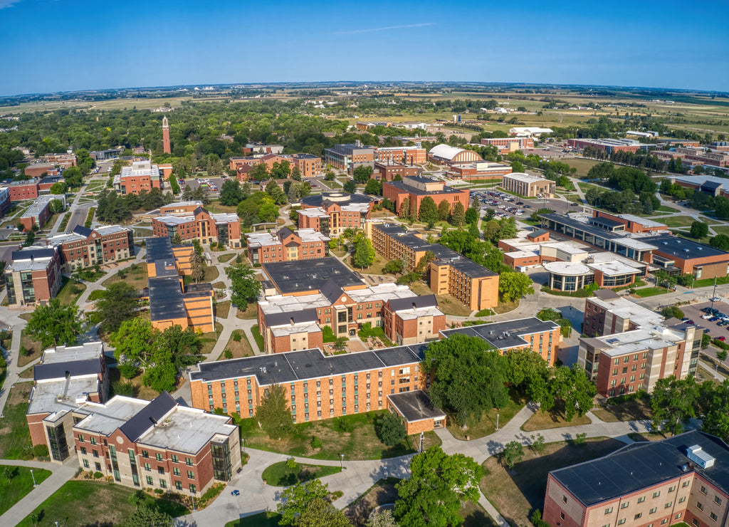 Aerial View of a large University in Brookings, South Dakota