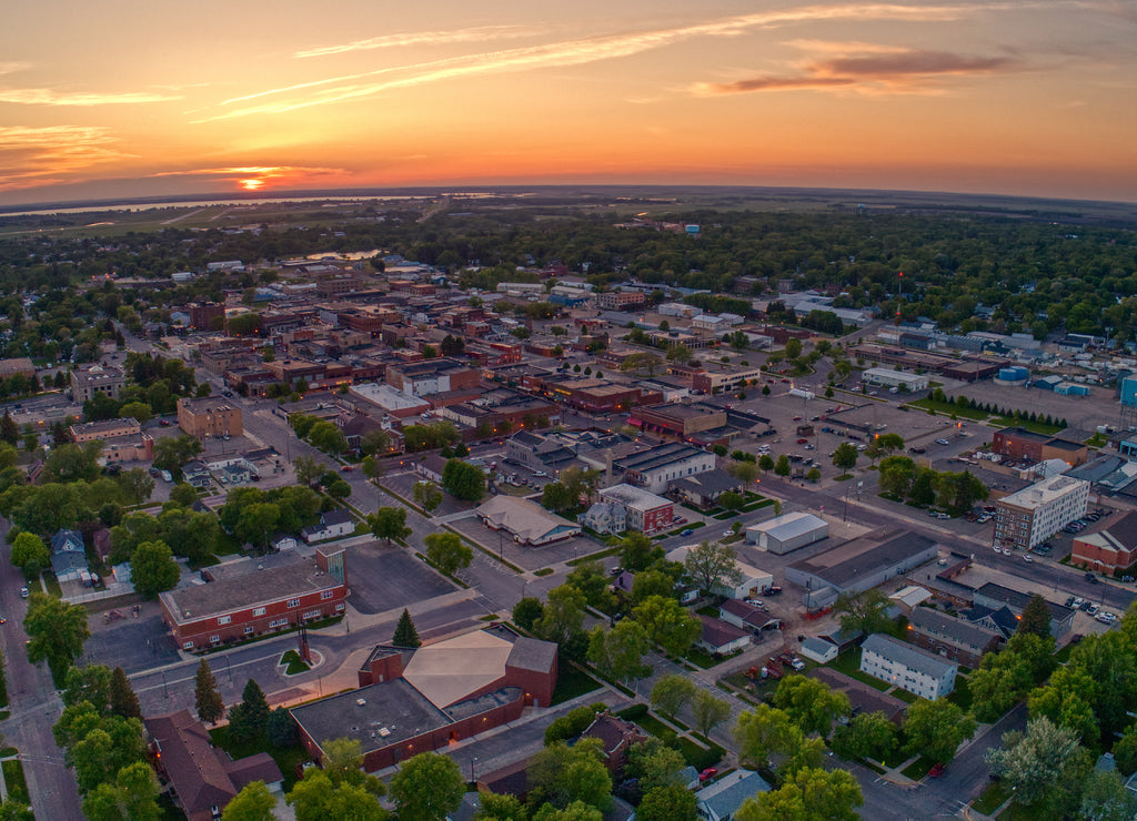 Aerial View of Watertown, South Dakota during a Summer Sunset