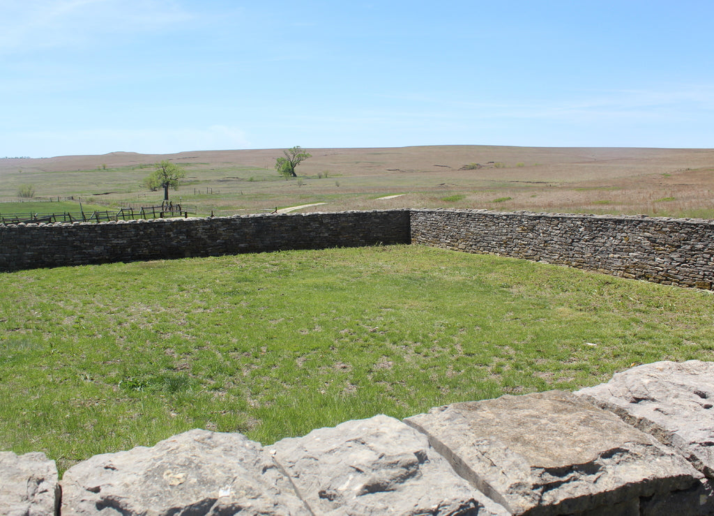 Stone wall corral sitting on 1885 ranch in Chase County Kansas