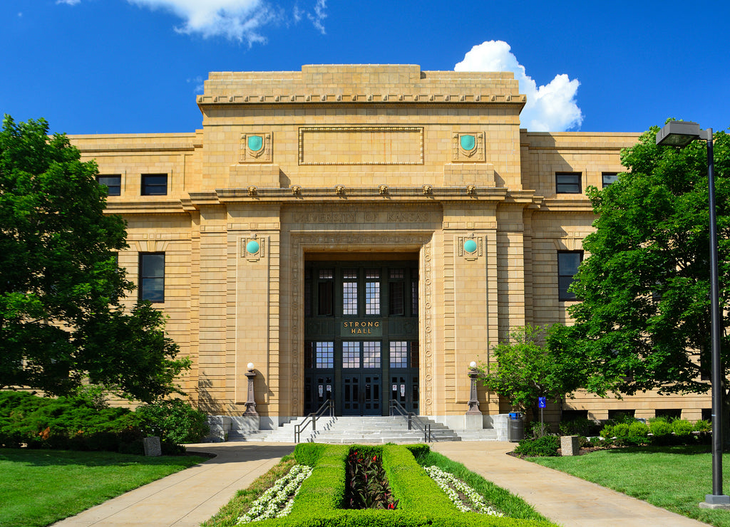 Strong Hall at the University of Kansas in Lawrence, Kansas on a Sunny Day