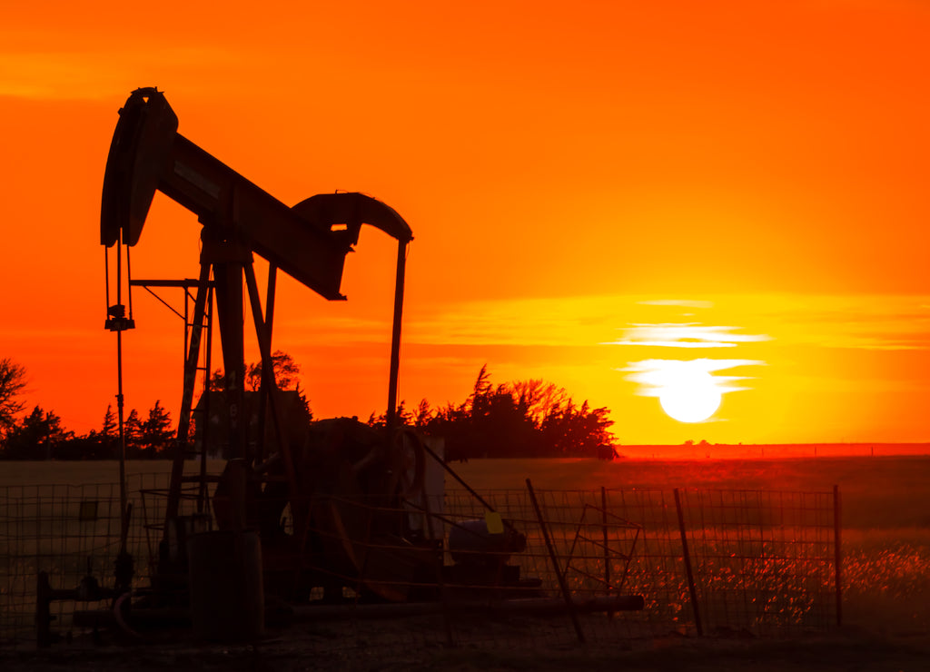 Ellis County, Kansas USA Oilpump at Sunset in Western Kansas