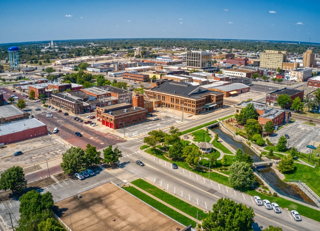 Aerial View of Downtown Hutchinson, Kansas in Summer