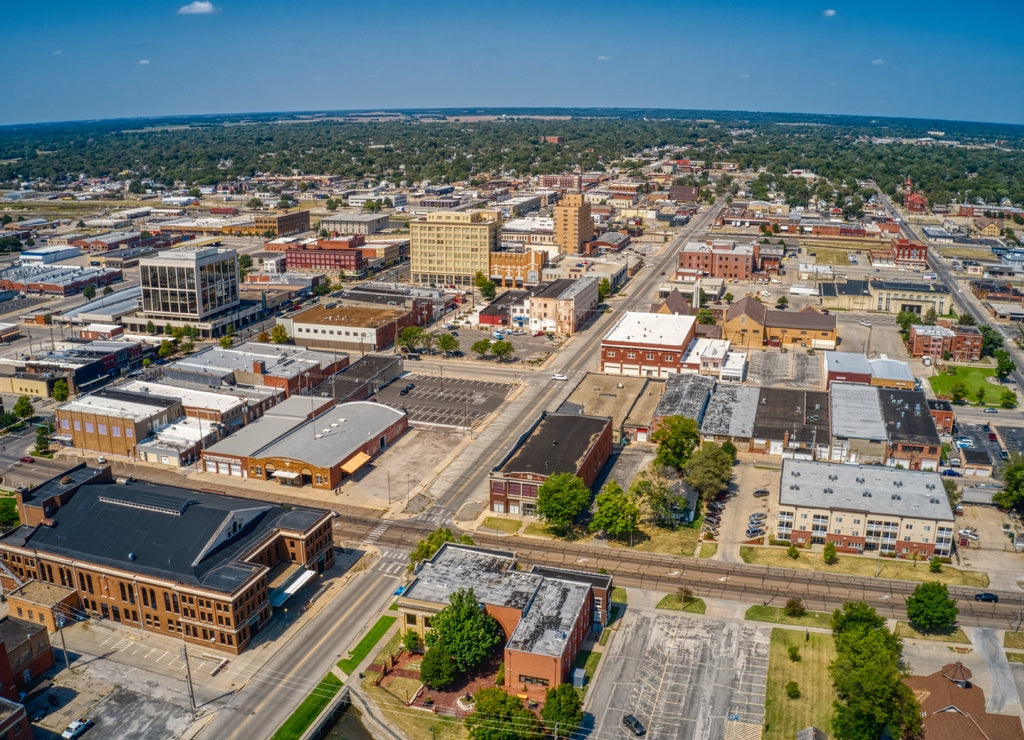 Aerial View of Downtown Hutchinson, Kansas in Summer