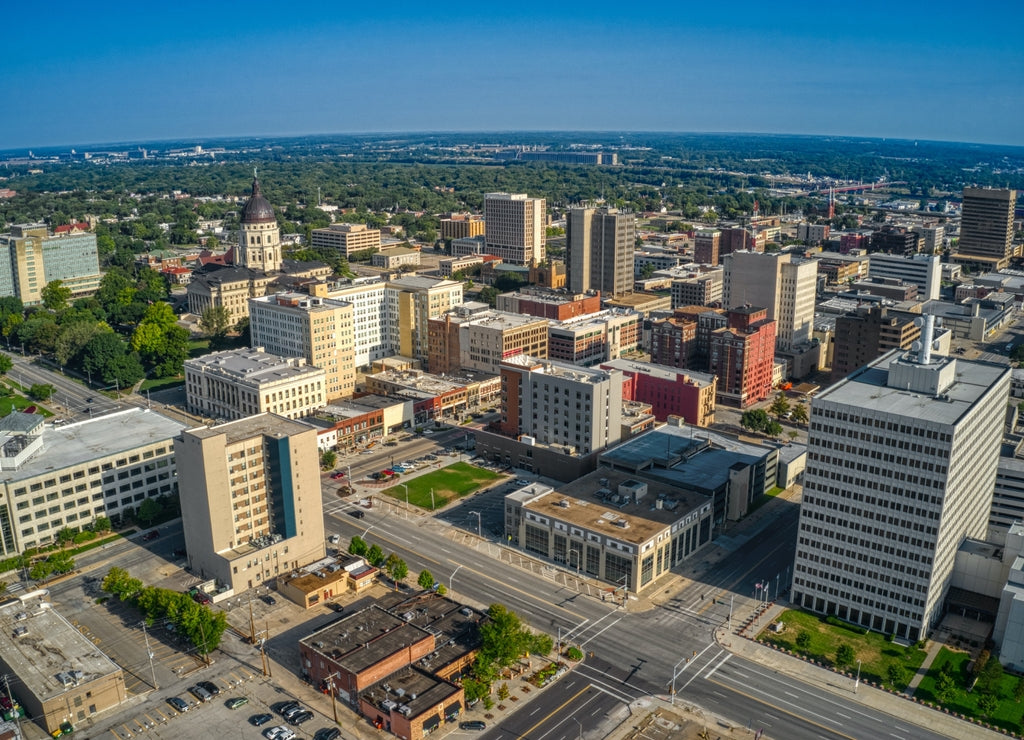 Aerial View of Topeka, Kansas Skyline in the Morning