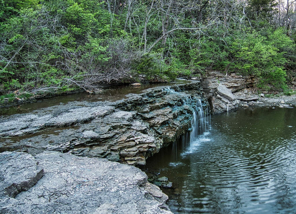 Beautiful view of the Waterfall at Cedar Lake in Olathe Kansas